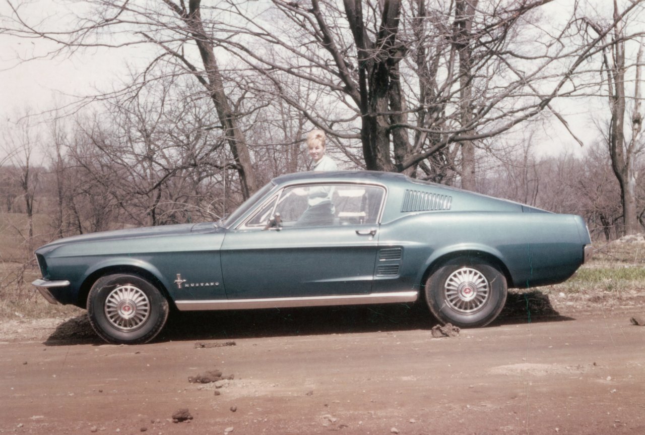 Adrians blue mustang in Michigan near Bendix- he liked  mirror controlled with lever inside-and side windows